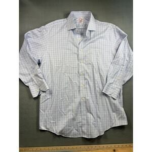 Brooks Brothers Men's Non-Iron Dress Shirt 17/33 Blue White Plaid/ Madison